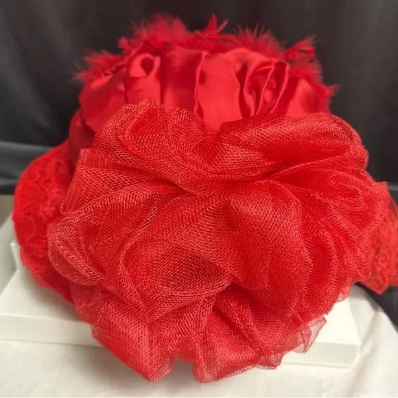 Chic Red Feathered Women's Hat - Picture 3 of 10